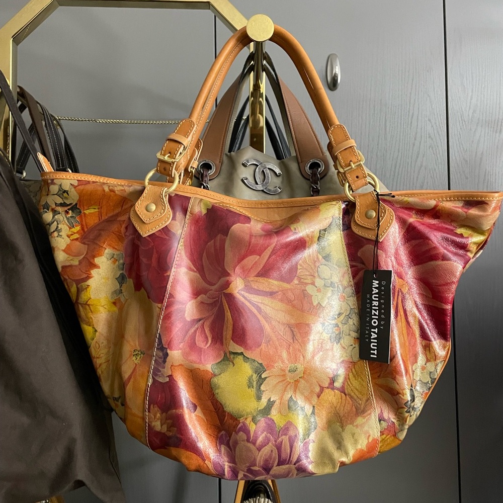 NWT Made in Italy Maurizio Taiuti Leather Tote | Floral Shoulder Bag